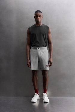 ZARA ШОРТЫ С ВЫШИВКОЙ И ЛАМПАСАМИ 9'', СЕРЫЙ МЕЛАНЖ