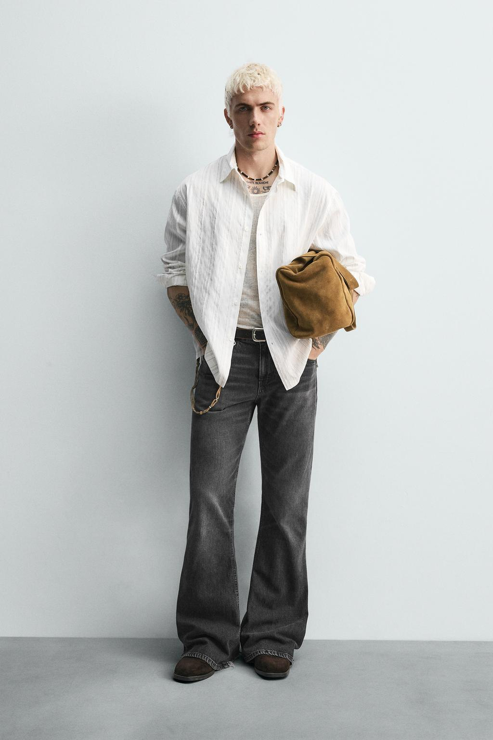 ZARA РУБАШКА В ПОЛОСКУ, БЕЛЫЙ