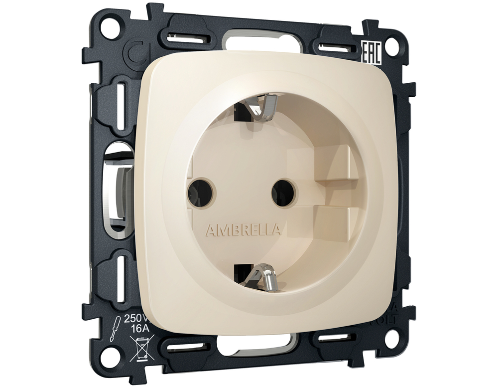 MO326010 Комплект механизма электрической розетки OMEGA Бежевый матовый с/з на винтовых зажимах QUANT (OP3260, VM141)