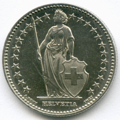 2 франка 2009 год. Швейцария. Медно-никель AUNC