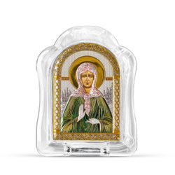 Матрона, икона арочная, белое муранское стекло, эмаль 86х112
