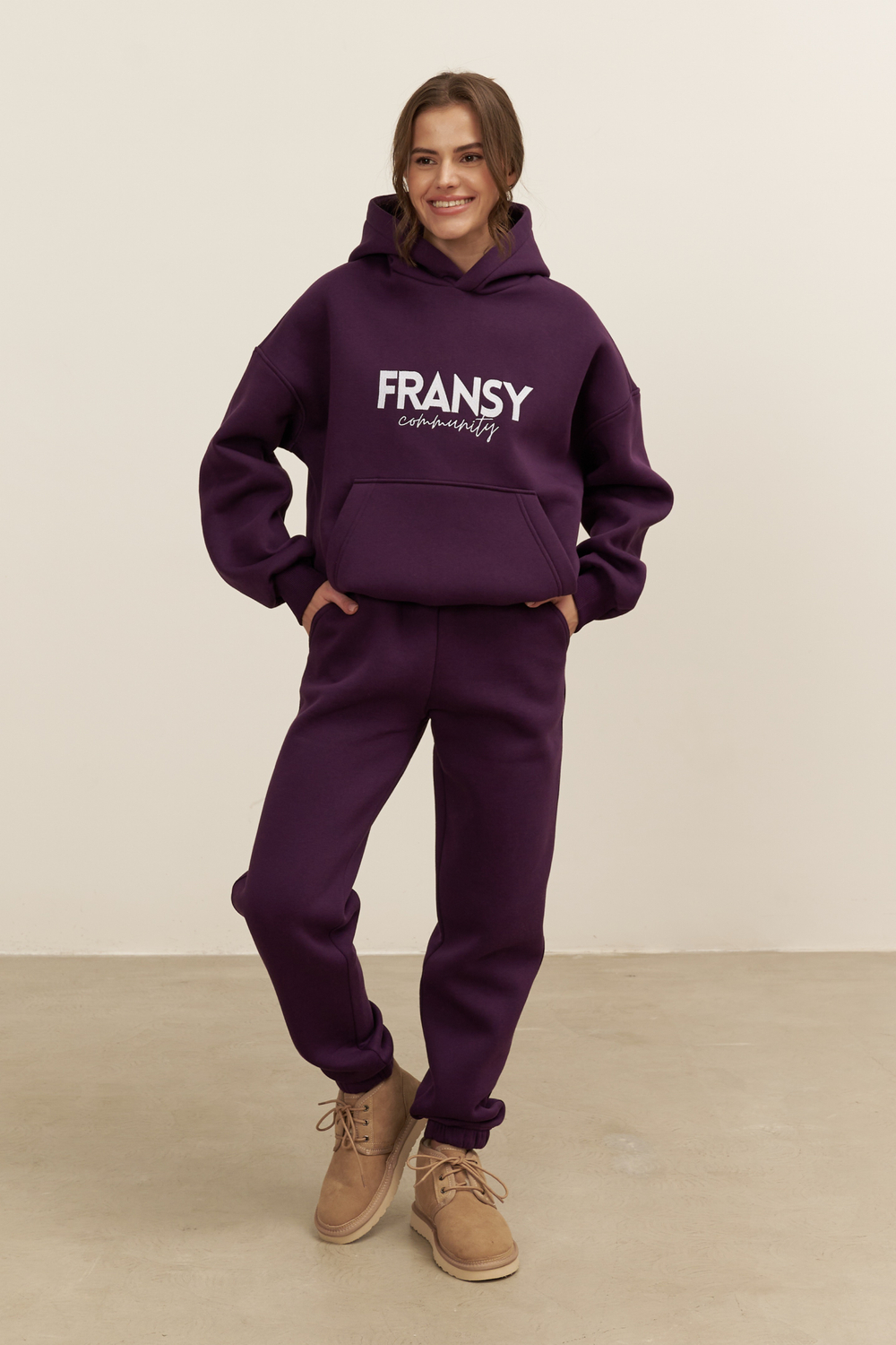 Джоггеры OVERSIZE, с начесом, темно-фиолетовые