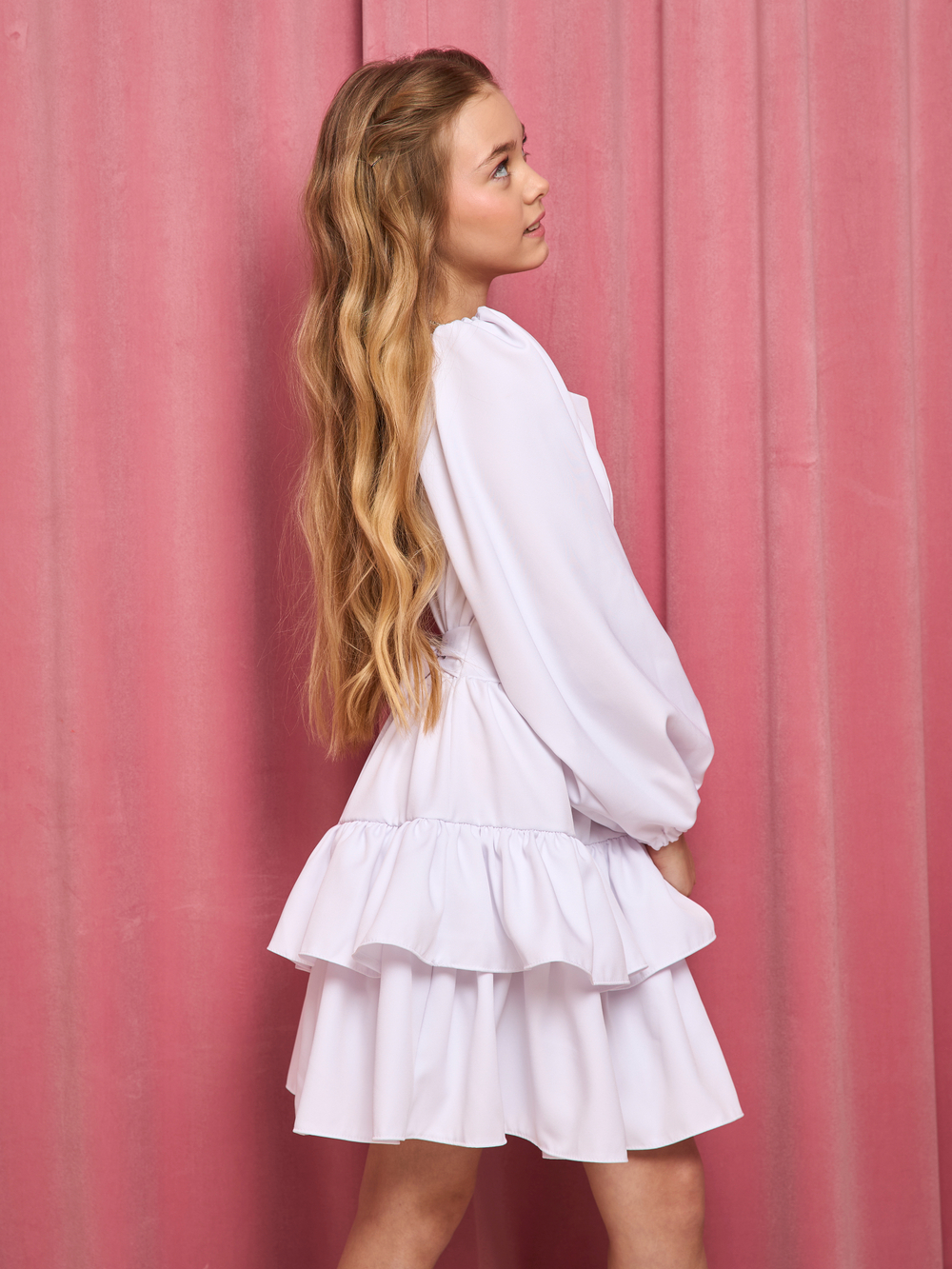 Платье праздничное ярусное с воланами для девочки белое