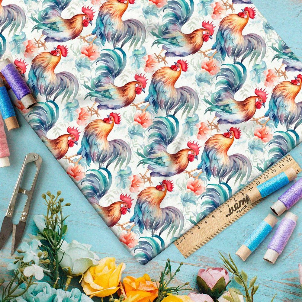 Ткань премиум интерлок толпа петухов