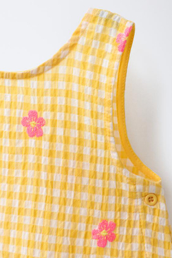 ZARA ТОП В КЛЕТКУ ВИШИ С ВЫШИВКОЙ «ЦВЕТЫ», ЖЕЛТЫЙ
