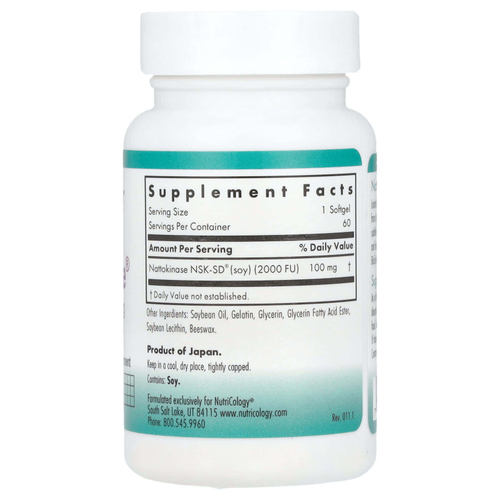 Nutricology, NattoZyme, 100 мг, 60 мягких таблеток