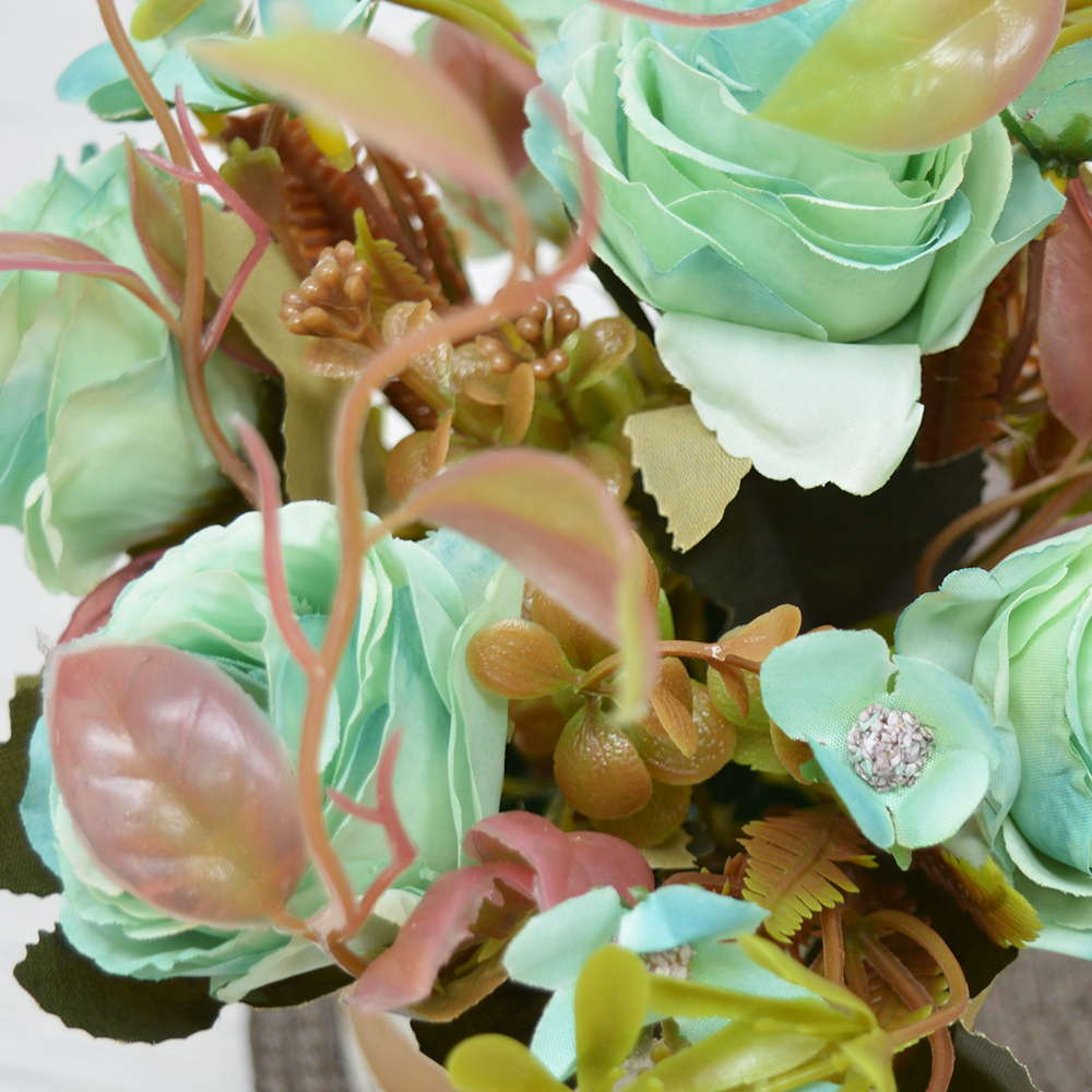 Цветы искусственные в кашпо, полистоун, PVC (бирюзовый)