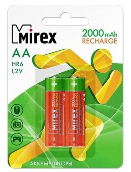 Аккумулятор AA (HR6) 2000 мАч Mirex Ni-Mh (Цена за упаковку 2 штуки)