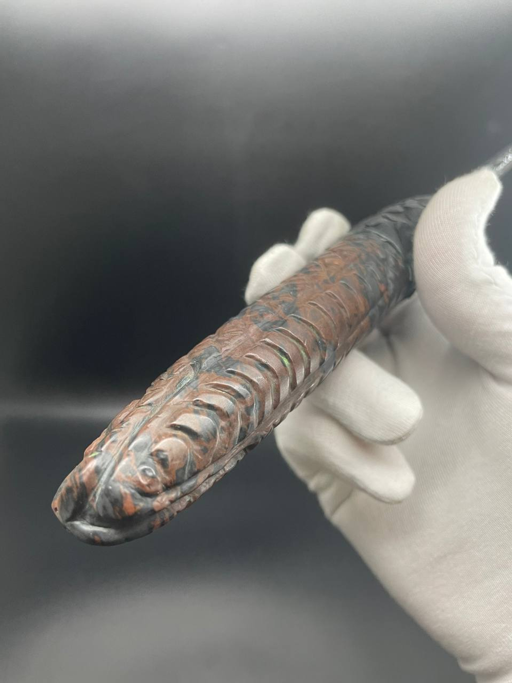 Обсидиановый клинок с рукоятью из обсидиана коллекционный с гравировкой змеи 25 см