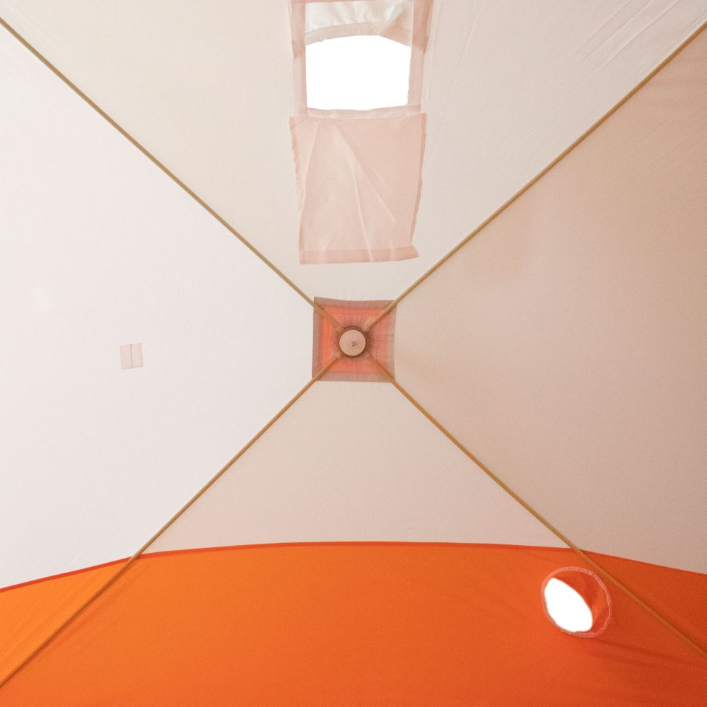 Палатка зимняя куб СЛЕДОПЫТ 2,1 х2,1 м, Oxford 210D PU 1000, S по полу 4,4 кв.м, цв. оранжевый/белый