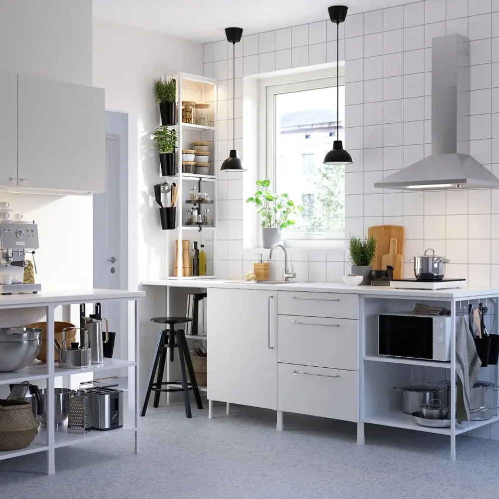 Комбинация для ванной - IKEA ENHET, 123х63.5х207 см, белый, ЭНХЕТ ИКЕА
