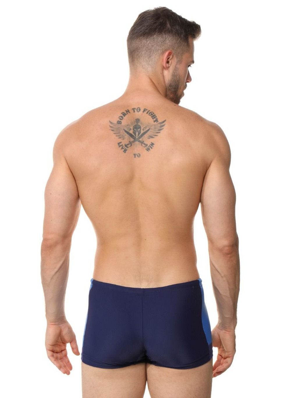 Мужские плавки-боксеры с контрастной брендированной вставкой (Размер: M) (Цвет: голубой)