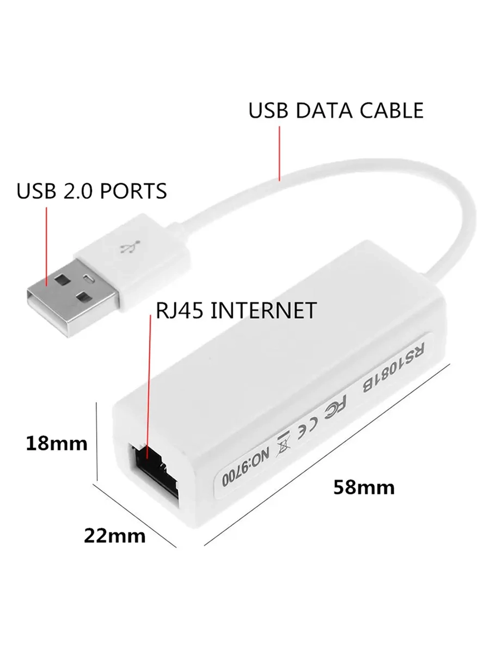 Конвертер-переходник USB 2.0 Ethernet Adapter QTS1081B