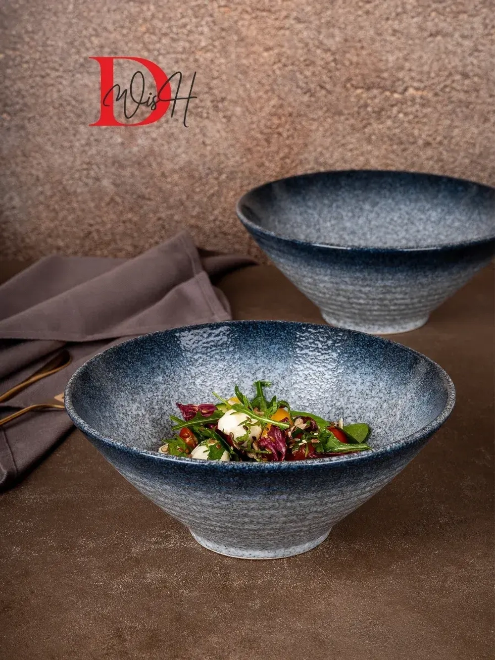 Набор посуды 4 тарелки глубокие синие салатник 23,5 см