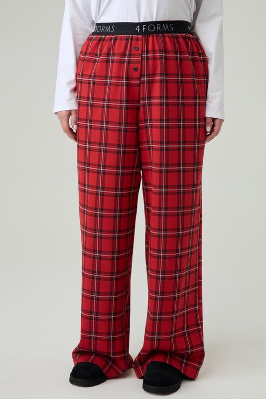 Брюки в клетку удлиненные, красный