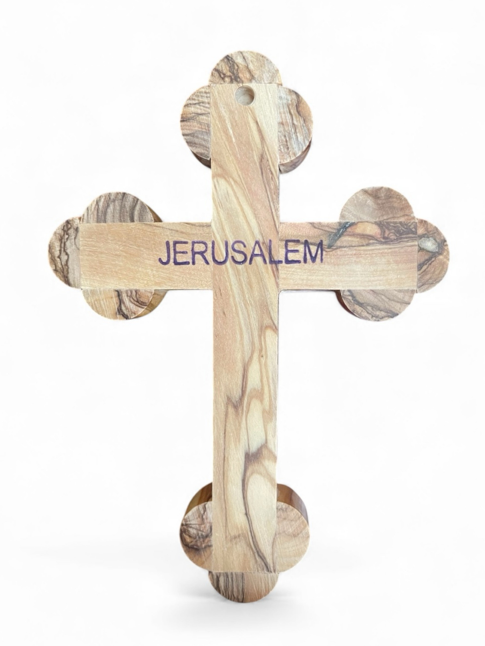Крест распятие Иерусалимский из оливы с перламутром, 4 вставки, высота 14 с