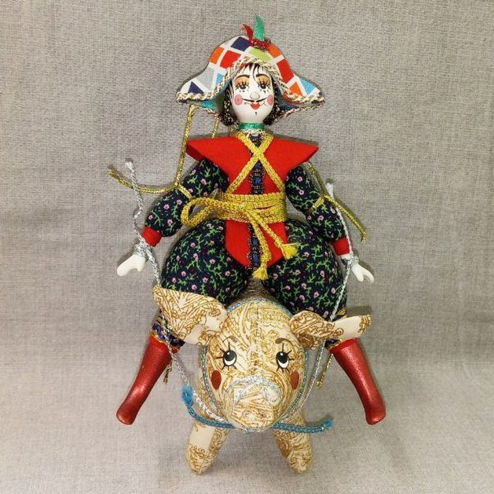 Ёлочная игрушка Клоун на поросёнке