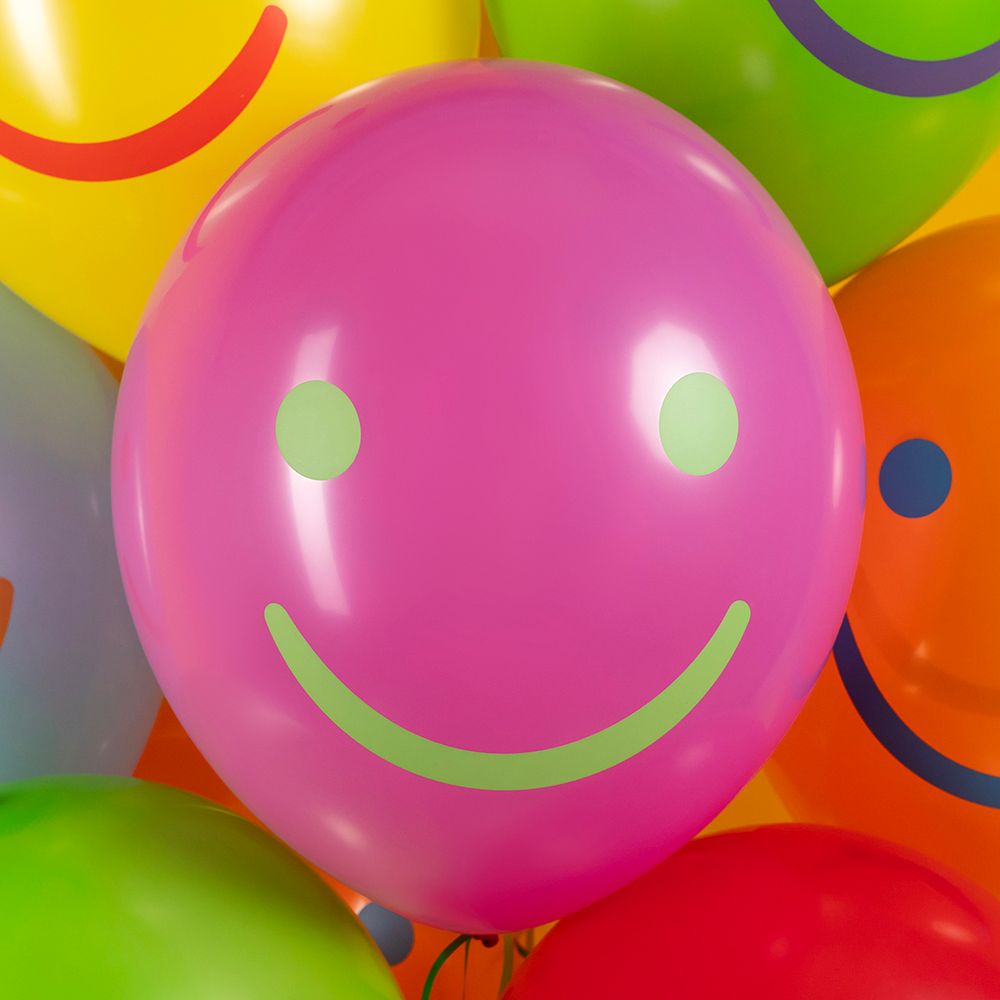 Шар (12''/30 см) Яркие смайлы, Ассорти, пастель, 2 ст, 25 шт.