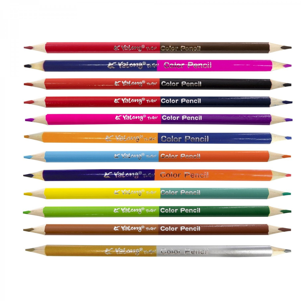 Карандаши цветные двусторонние Yalong 12/24 цв., "Неоновые животные" деревянные, трехгранные, заточенные, грифель 3.0 мм, картон. уп., европодвес