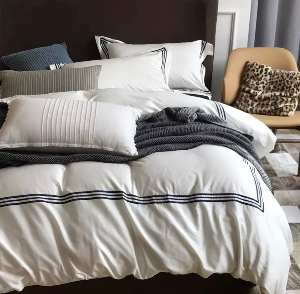 ZEPHYR HOME КПБ Двуспалка ЕВРО Египетский хлопок 100s белый с синим