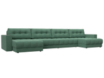 Диван П-образный с декором Лига-049 НПБ Лонг, Амур 11 РОГОЖКА зеленый