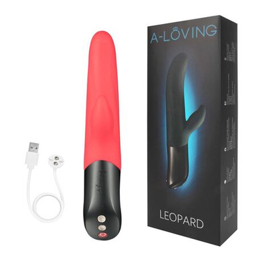 Красный вибромассажер LEOPARD с 10 режимами вибрации - 23,7 см. (Цвет: красный)