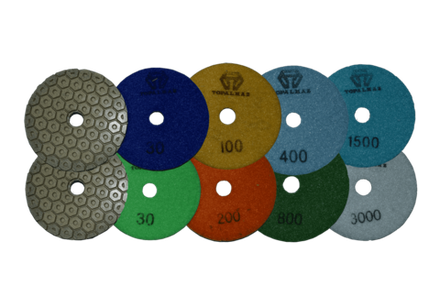 Комплект АГШК ВПК9-100 (Влажная полировка камня, диаметр 100 мм). Премиум. #30-3000 грит. 8 штук