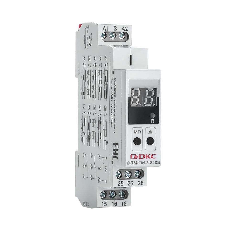 Реле времени многофункциональное с дисплеем, конфигурация контакта 2CO, AС/DC 12-240В