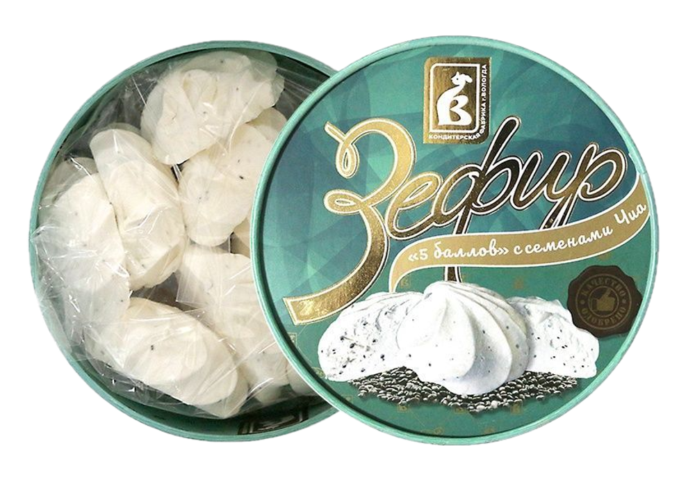 Зефир неглазированный в круглой подарочной коробке "5 Баллов" с семенами ЧИА, 225 гр.