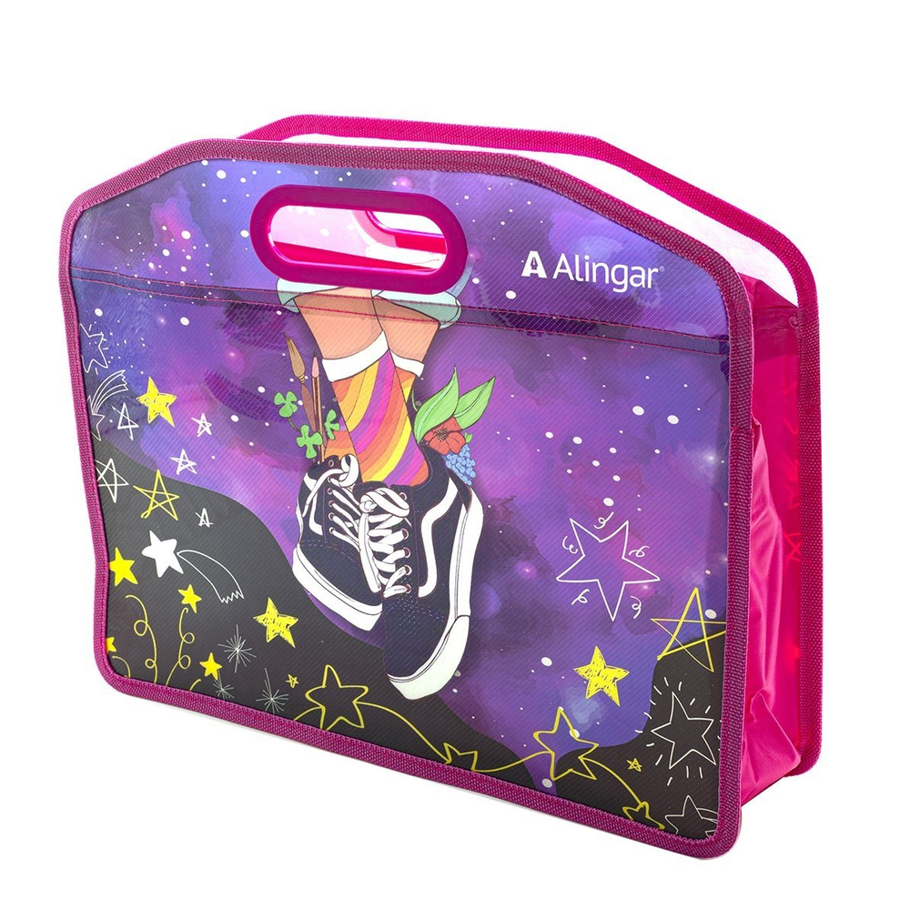 Папка с ручками 1 отделение, А4 300х365х115мм, Alingar, пластик, прорезная ручка, молния сверху, "Яркие кеды"