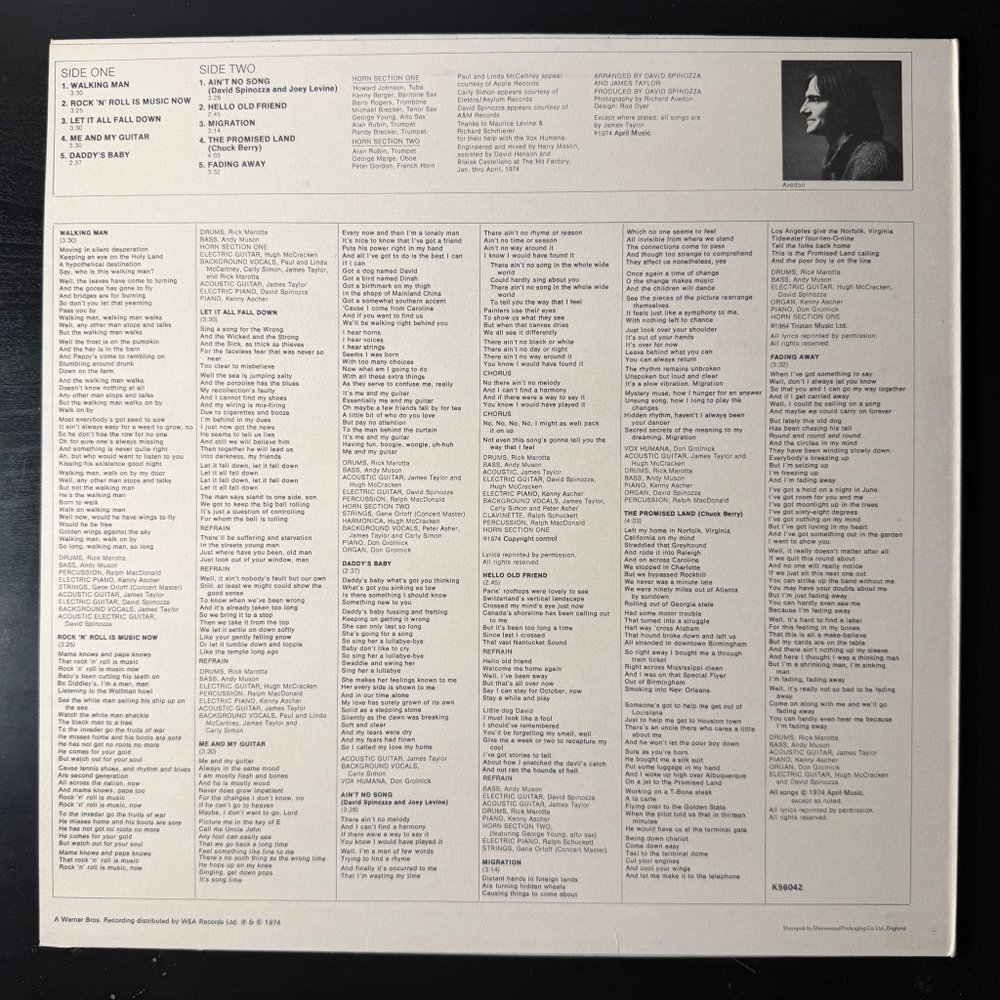 James Taylor ‎– Walking Man (Англия 1974г.)