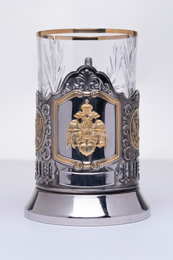 Подарочный набор «Подстаканник с символикой МЧС» (три предмета, металл/хрусталь)