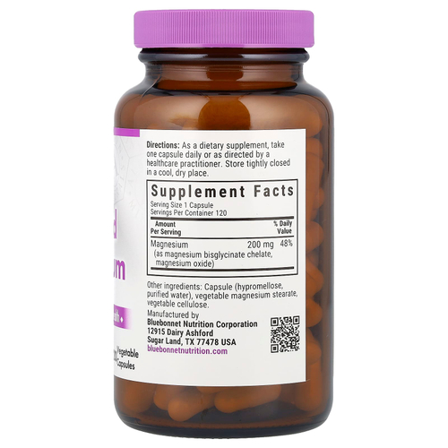 Bluebonnet Nutrition, буферизованный хелатный магний, 120 растительных капсул (200 мг в 1 капсуле)