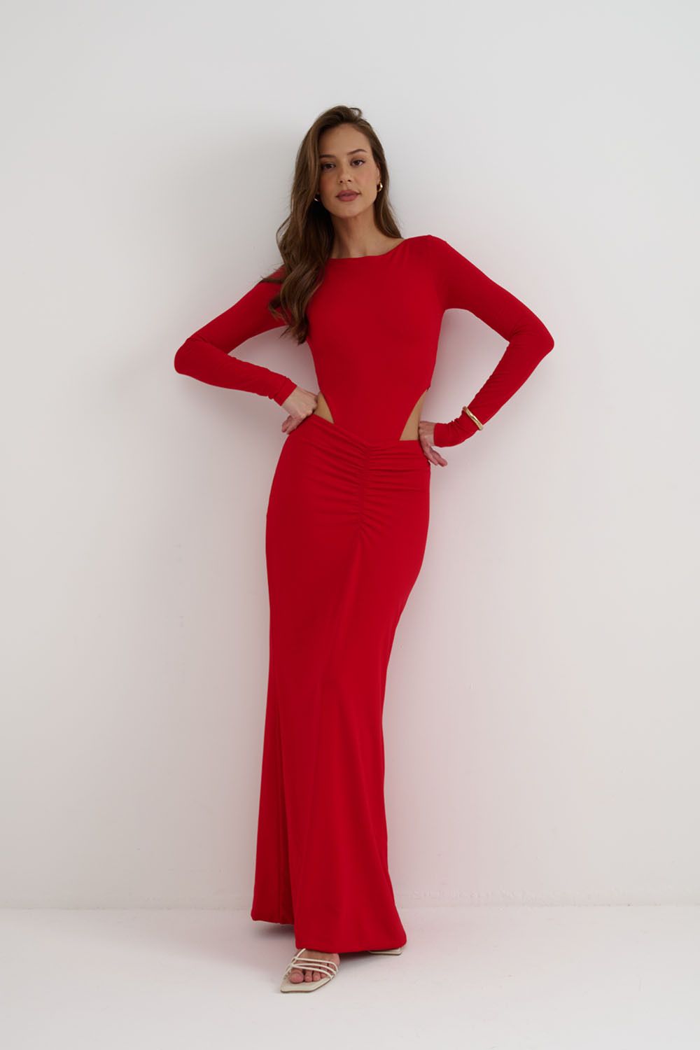 Боди с длинными рукавами из вискозы красного цвета