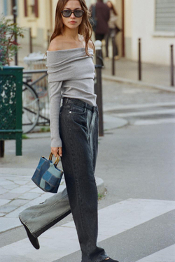 ZARA СВИТЕР С ОТКРЫТЫМИ ПЛЕЧАМИ, СЕРЫЙ МЕЛАНЖ