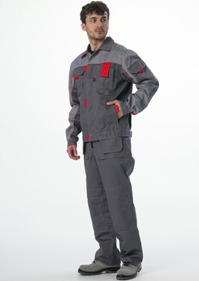 Костюм Драга-1 (тк.Смесовая МВО,240) брюки, т.серый/св.серый/красный