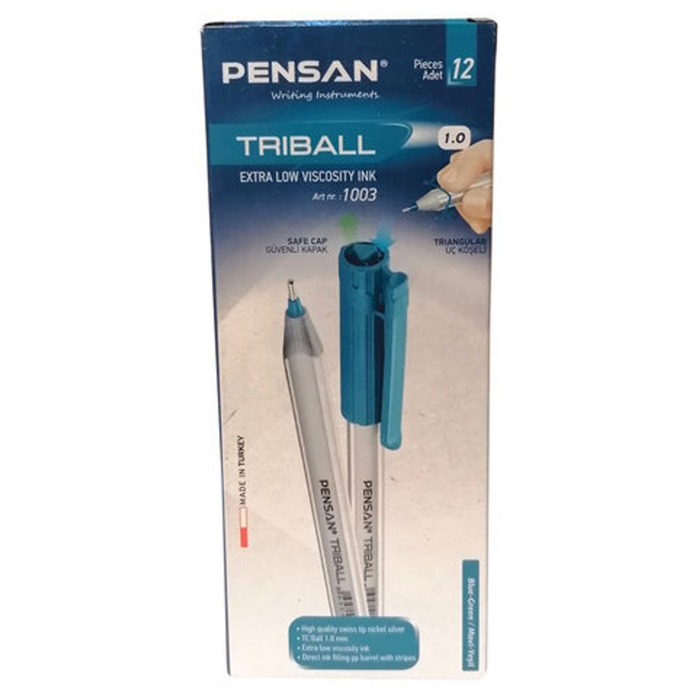 Ручка шариковая масляная PENSAN "Triball", ГОЛУБАЯ, трехгранная, узел 1 мм, линия письма 0,5 мм, 1003/12