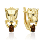 Серьги «Пантеры» с английским замком из лимонного золота с кварцем дымчатым