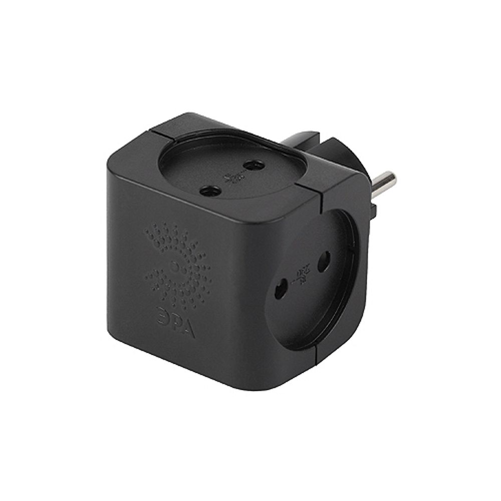 Разветвитель электрический ЭРА SP-4-B на 4 розетки без заземления 16А чёрный