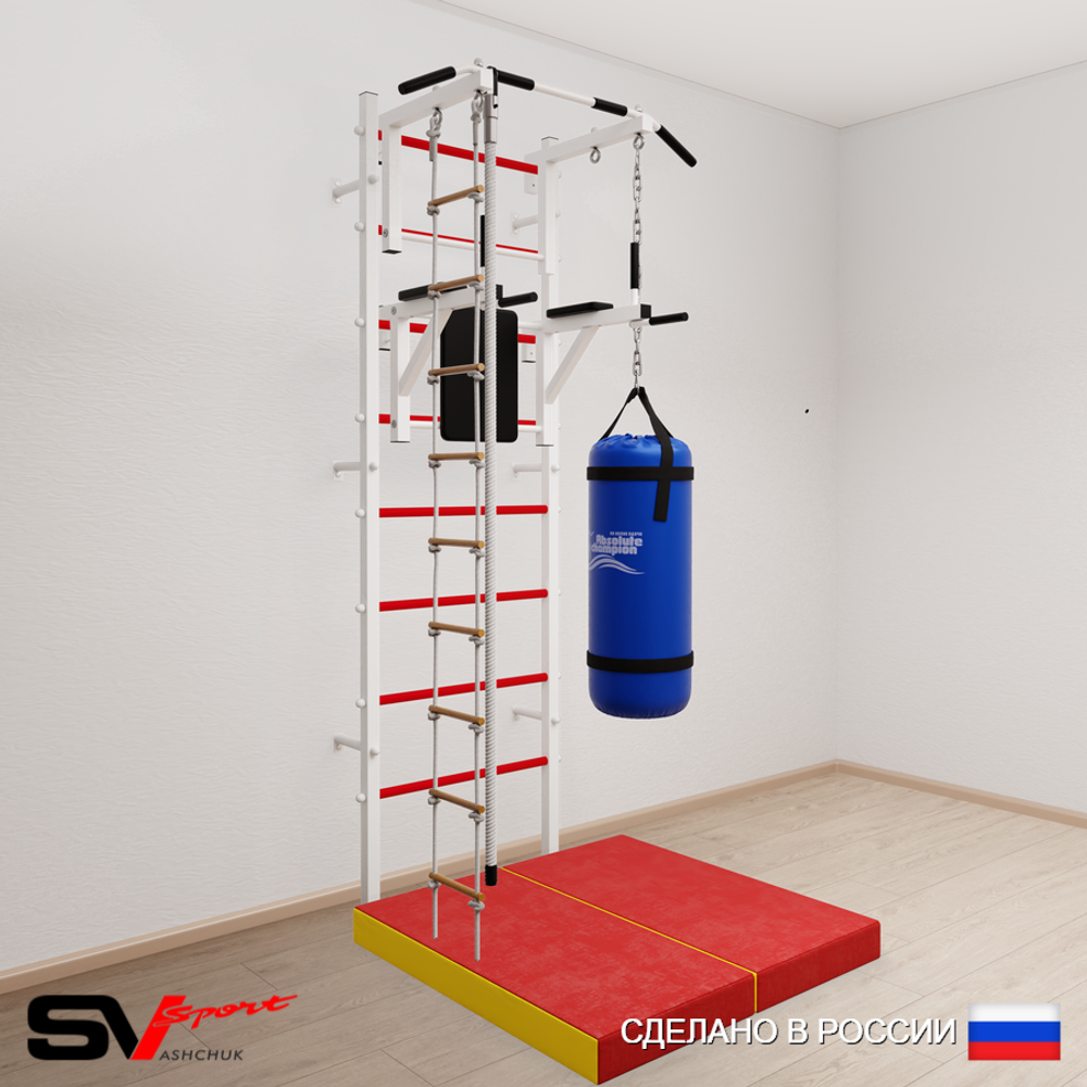 Шведская стенка Sv Sport 5755 (Турник стандарт/Брусья/Канат/Лестница/Цепь/Мешок 15кг/Мат 1м)