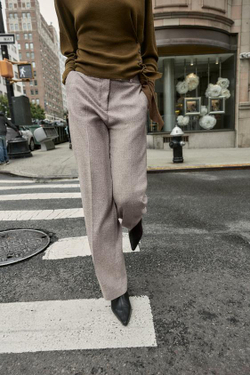 ZARA ПРЯМЫЕ БРЮКИ ИЗ ТКАНИ С ЭФФЕКТОМ РОГОЖКИ, СВЕТЛО-ПЕСОЧНЫЙ