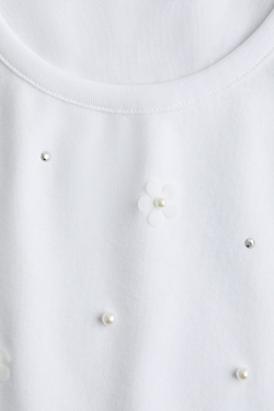 H&M Футболка из хлопка с вышивкой, белый