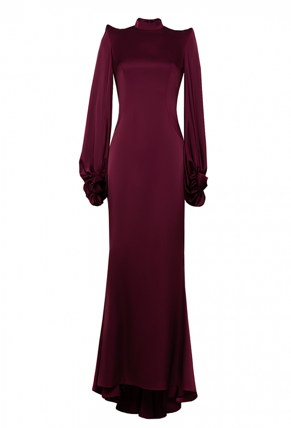 Платье бордовое силуэта "рыбка" воротник стойка 16-04-21SS