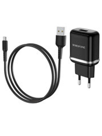 Зарядное сетевое со шнуром MicroUSB 3А QC3.0 1гн-USB 1-метр BOROFONE BA36A чёрный