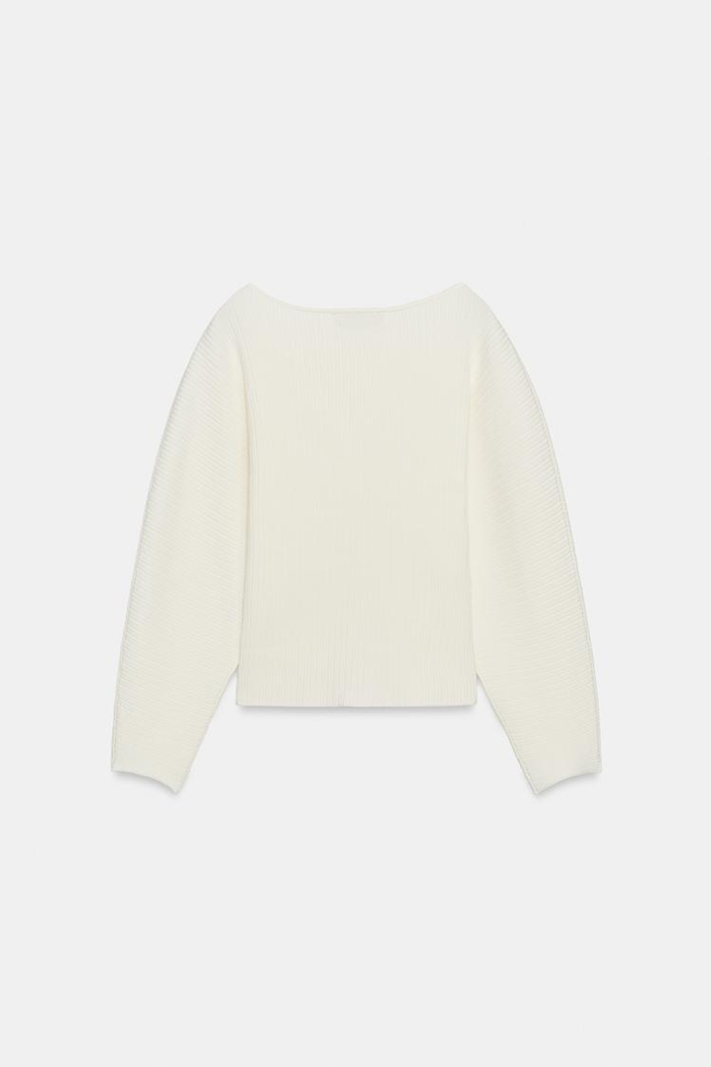 ZARA ДЖЕМПЕР В РУБЧИК С ОБЪЕМНЫМИ РУКАВАМИ, ЭКРЮ