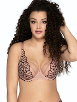 Бюстгальтер на косточках с контрастной черной вышивкой (Размер: 85C) (Цвет: телесный)