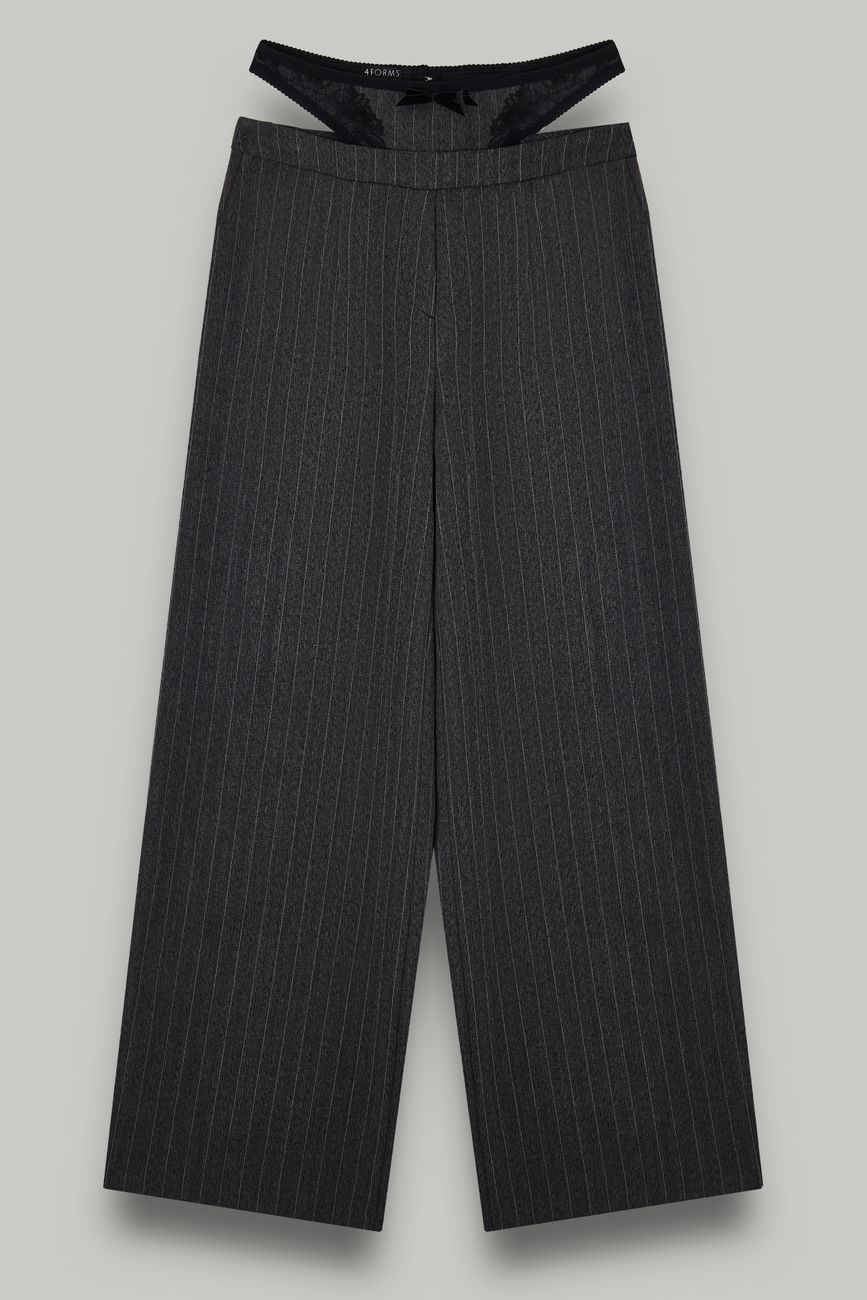 Брюки прямые с отделкой из кружева, серый