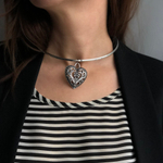 Сердце ажурное на жестком чокере, цвет серебро, Италия