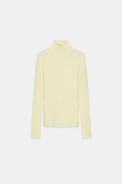 ZARA СВИТЕР ИЗ ШЕРСТИ С ВЫСОКИМ ВОРОТНИКОМ, СВЕТЛО-ЖЕЛТЫЙ