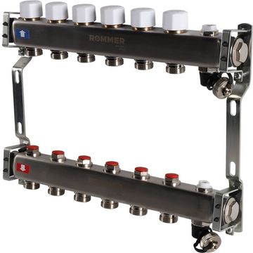 Коллектор Rommer 1"x3/4" на 6 контуров с запорными клапанами (нерж. сталь) RMS-3201-000006